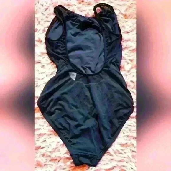 Vintage Carmen Marc Valvo Black Goth Slimming Swim Suit w/ Sheer Straps Size 6 - Picture 2 of 4